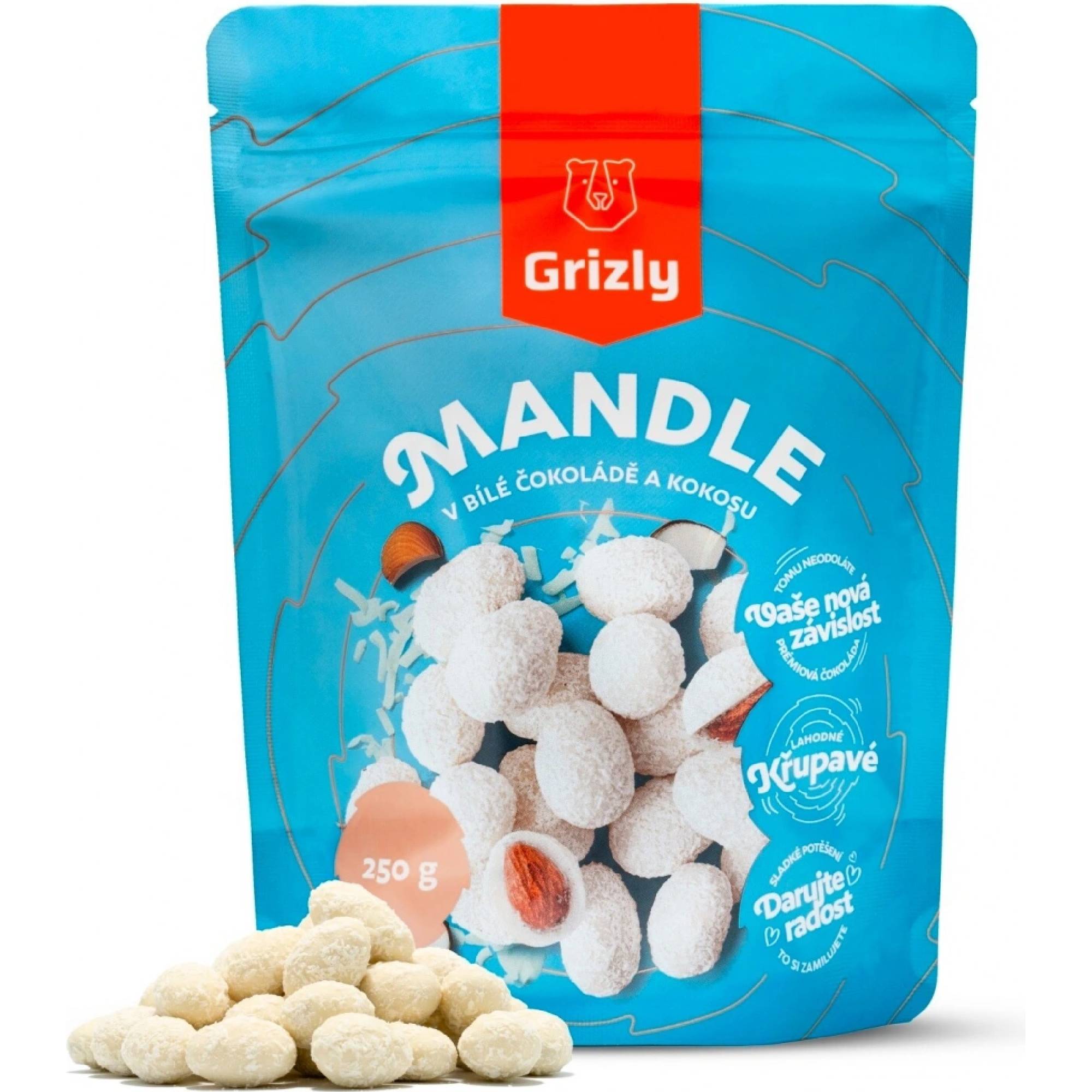 GRIZLY Mandle v bílé čokoládě s kokosem 250 g