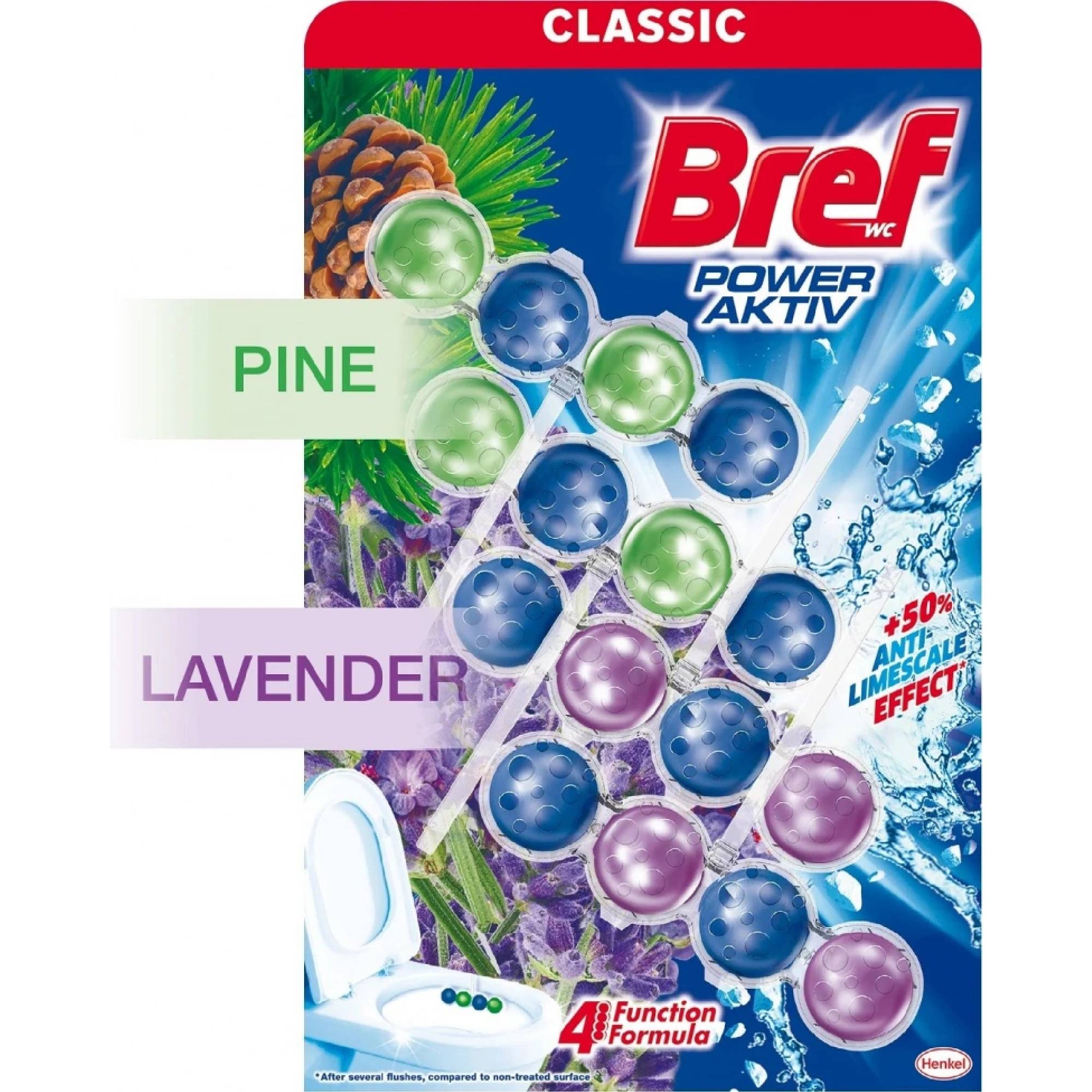 Bref Power Aktiv Pine Lavender tuhý WC blok 4 x 50 g