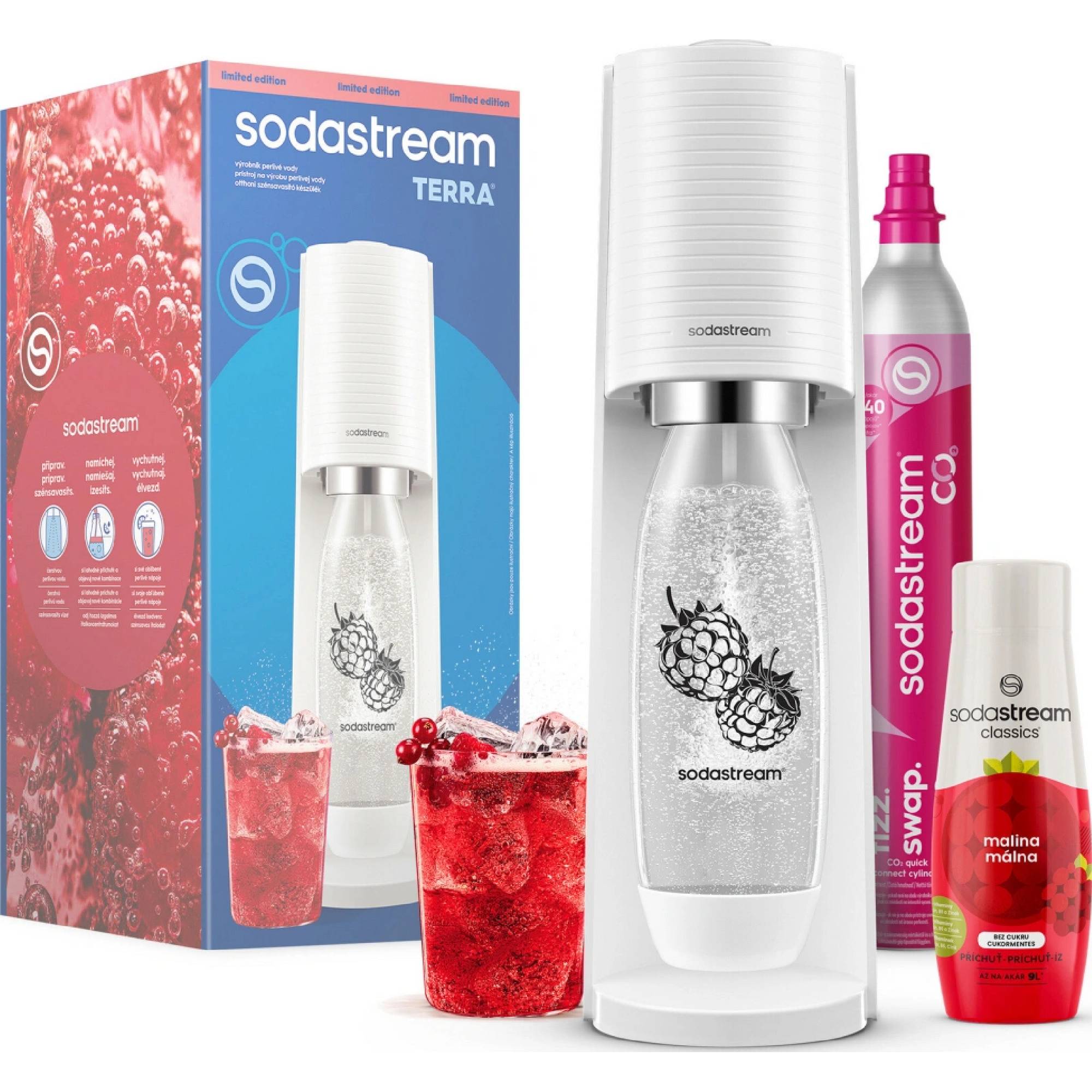 SodaStream TERRA White Malina Zero Megapack